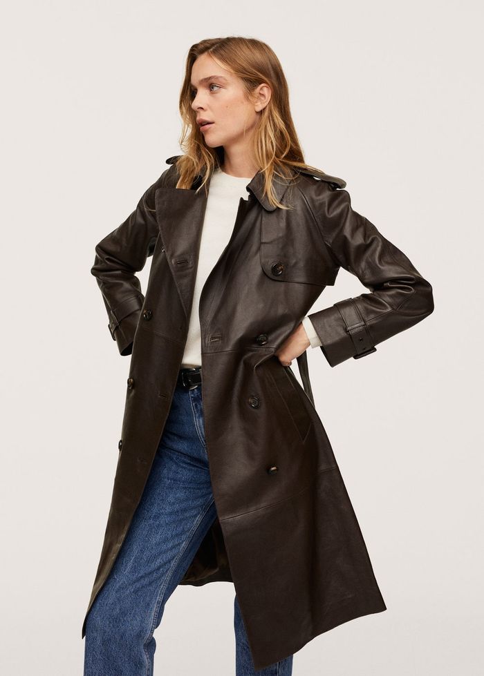 Woman Wearing Long Leather Coat