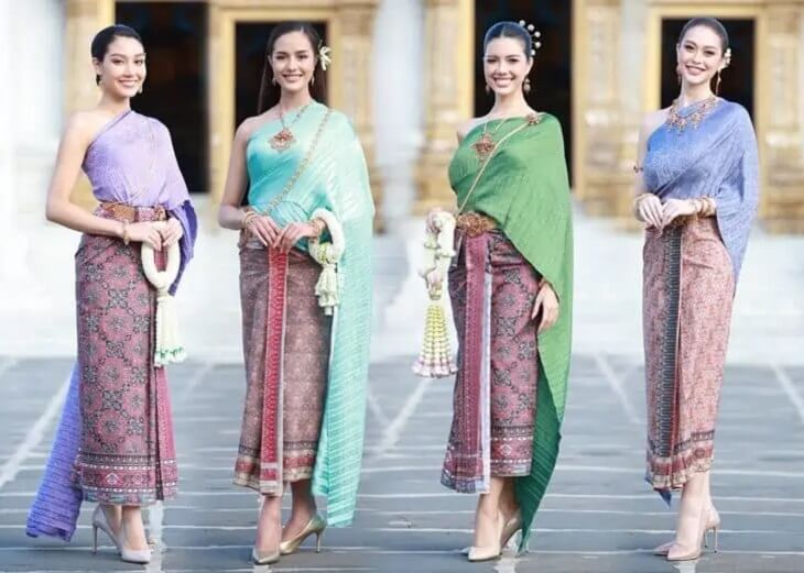 Women Wearing Sinh Traditional Thai Dress